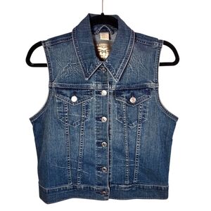 Levi’s Sleeveless Denim Vest Small Blue Button Front Cropped Jean Vest S